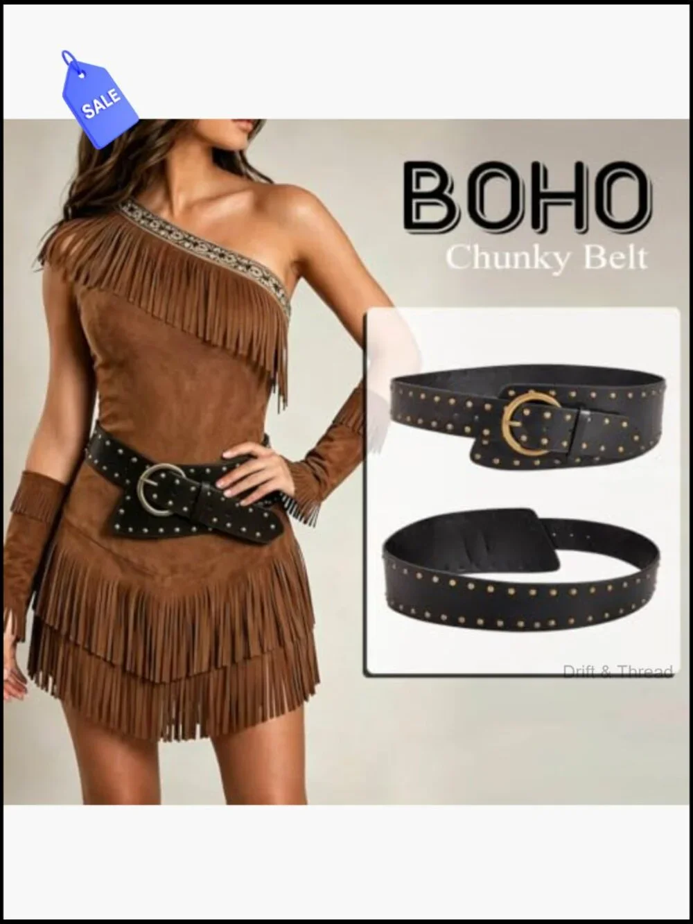 Punk Studded Wide Waist Belt for Women Faux Leather Cowgirl Belt